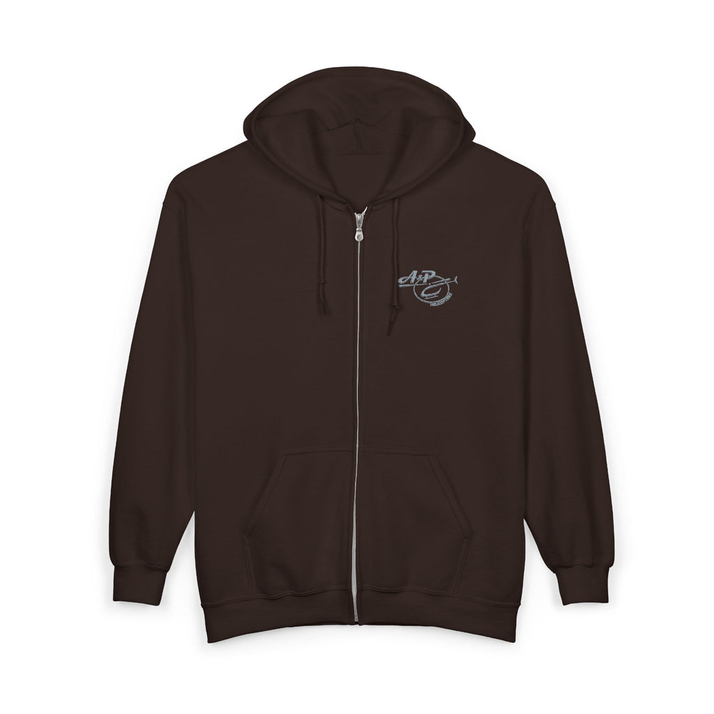 Zip Hoodie with Embroidered A&P Logo - Casual Unisex Full-Zip Sweatshirt