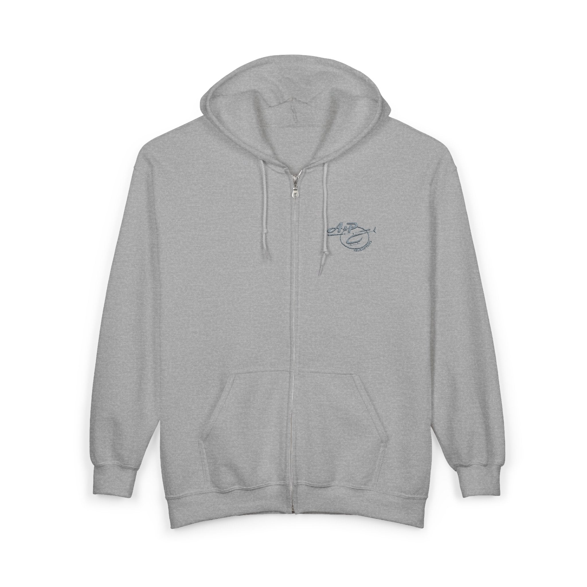 Zip Hoodie with Embroidered A&P Logo - Casual Unisex Full-Zip Sweatshirt