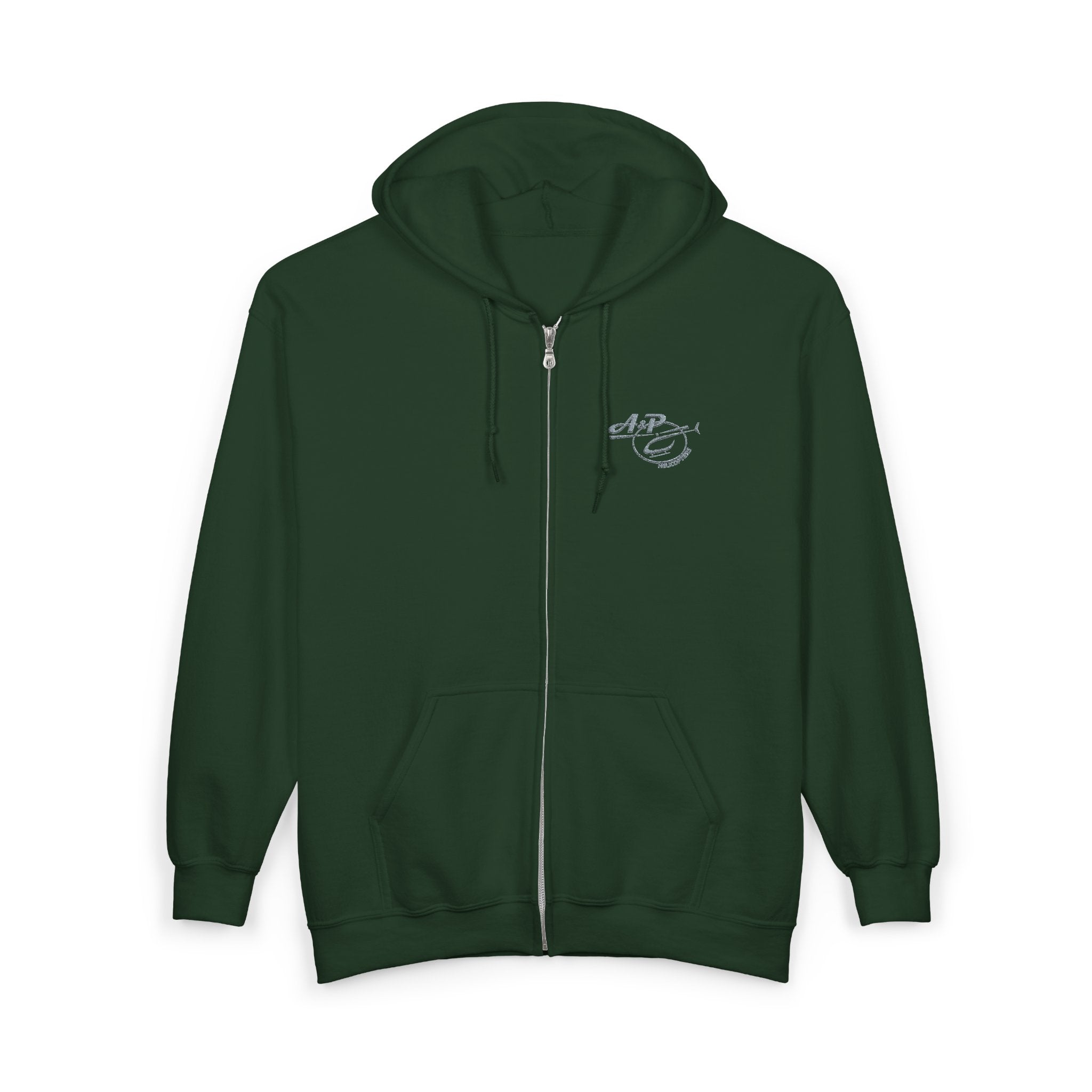 Zip Hoodie with Embroidered A&P Logo - Casual Unisex Full-Zip Sweatshirt
