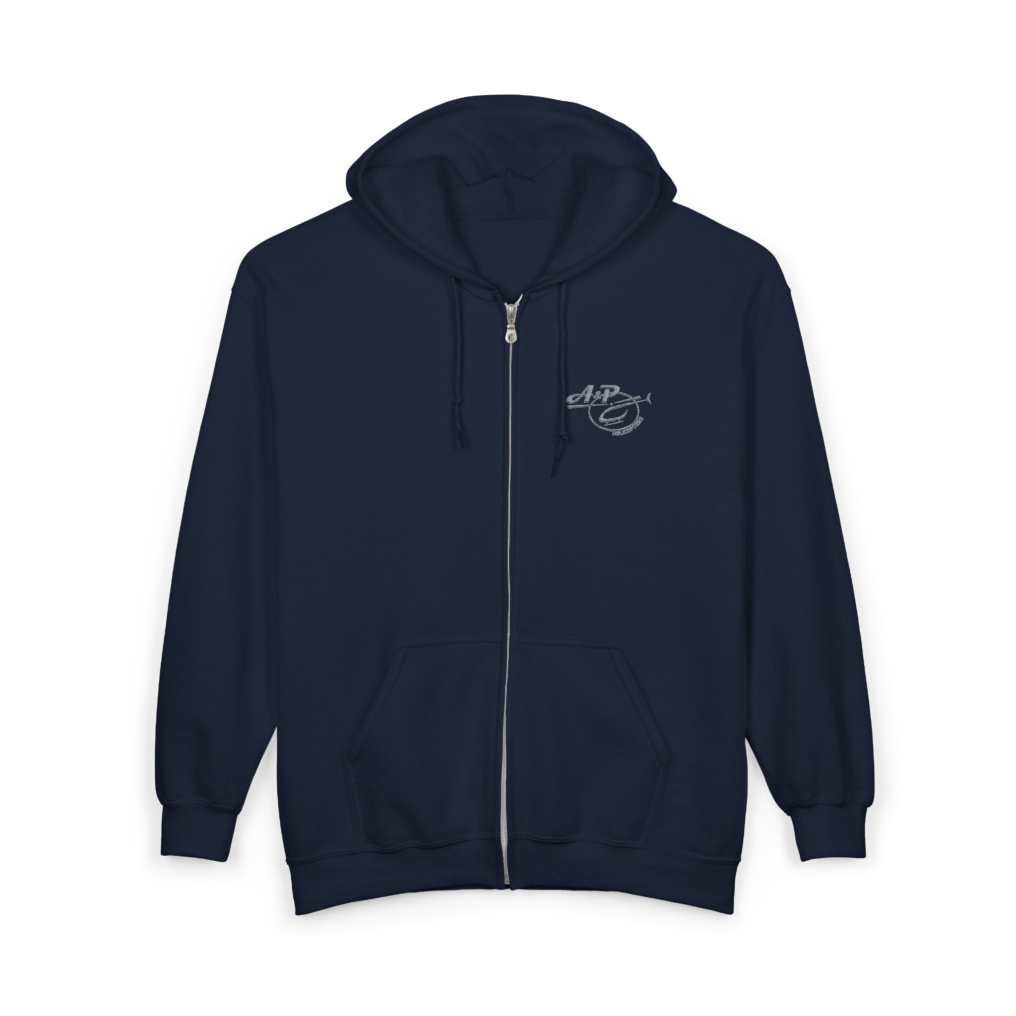 Zip Hoodie with Embroidered A&P Logo - Casual Unisex Full-Zip Sweatshirt