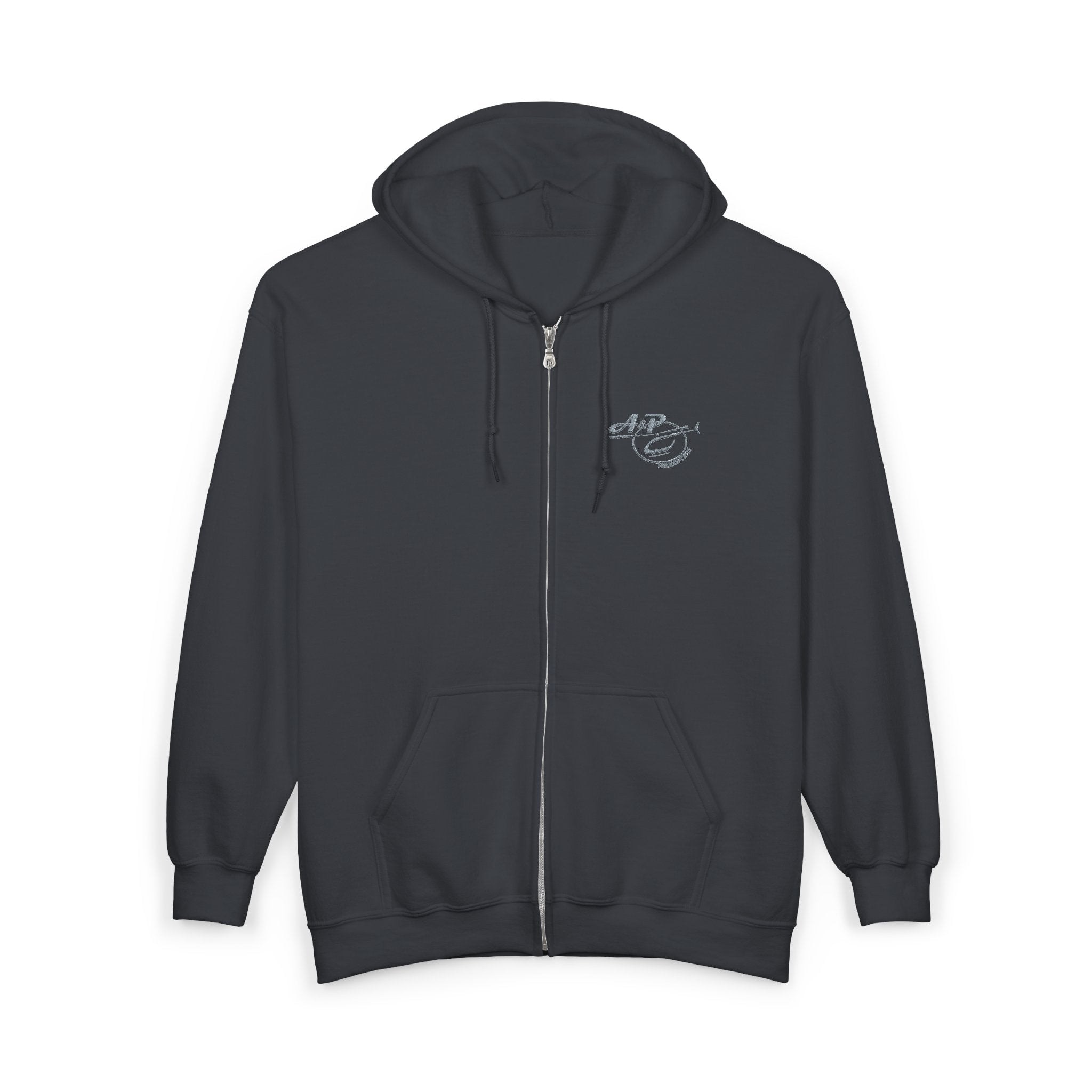 Zip Hoodie with Embroidered A&P Logo - Casual Unisex Full-Zip Sweatshirt