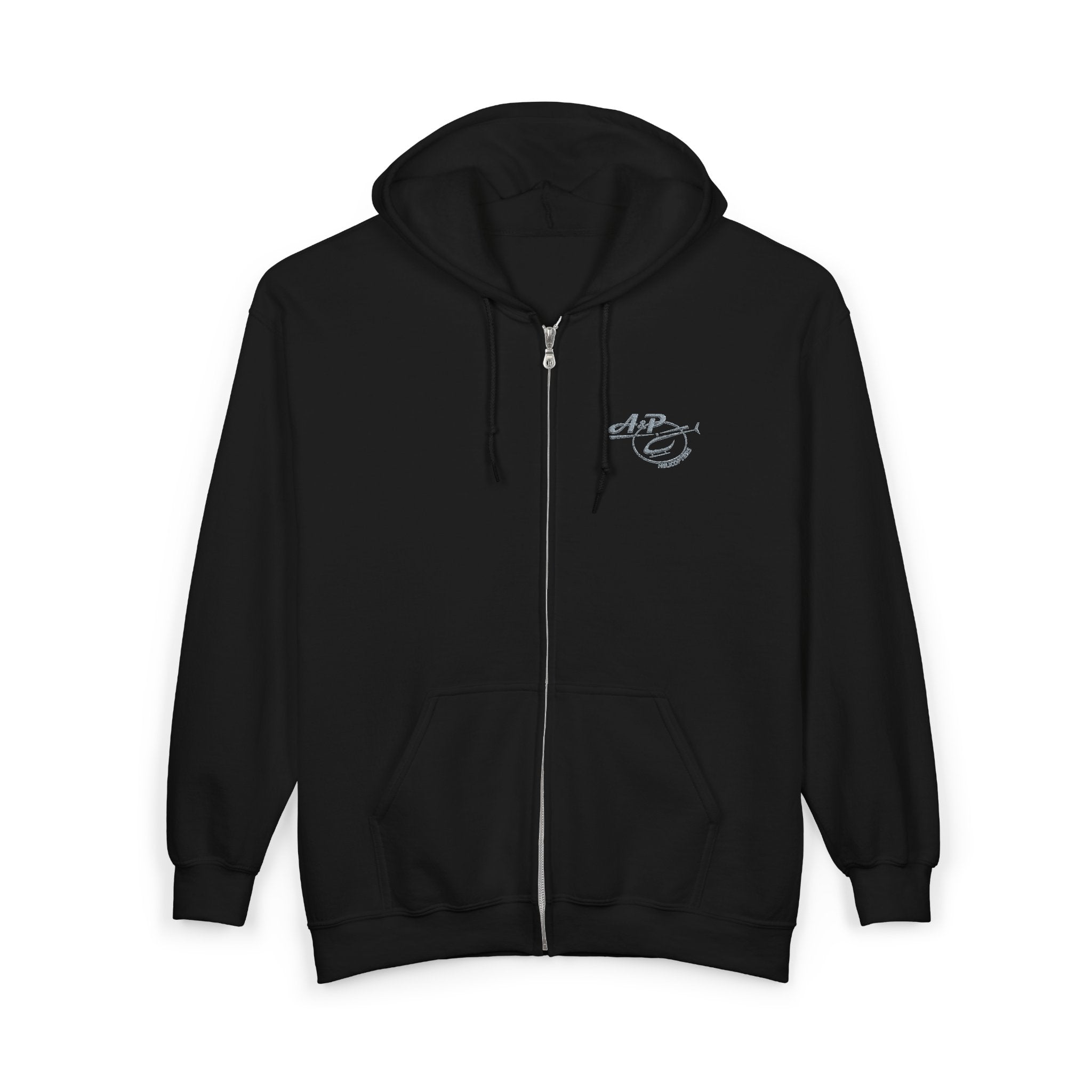 Zip Hoodie with Embroidered A&P Logo - Casual Unisex Full-Zip Sweatshirt