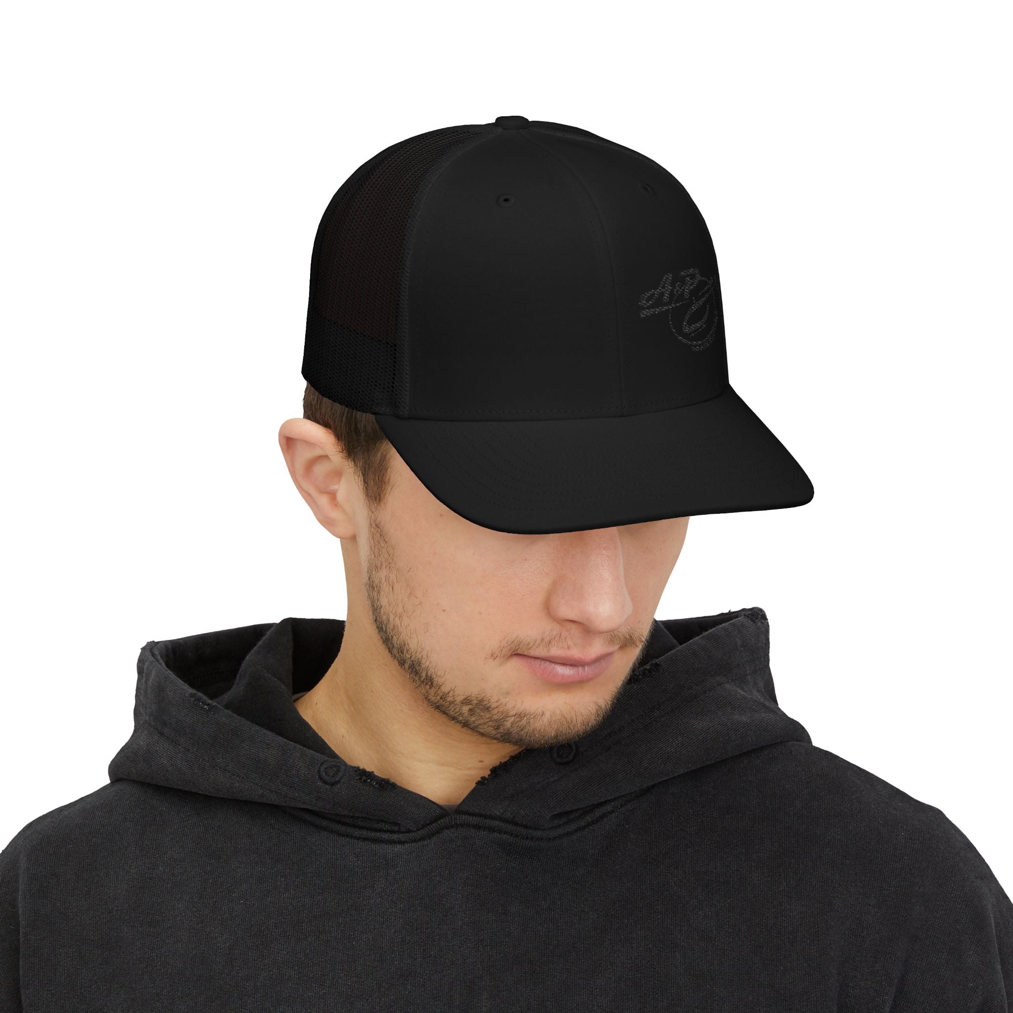 Trucker Cap with Dark Gray Embroidered Logo
