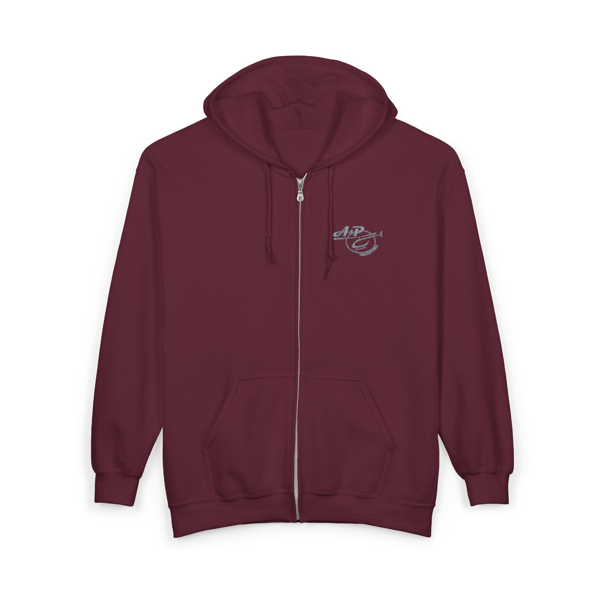 Zip Hoodie with Embroidered A&P Logo - Casual Unisex Full-Zip Sweatshirt